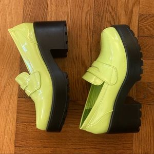 Worn once neon green nasty gal platform loafers